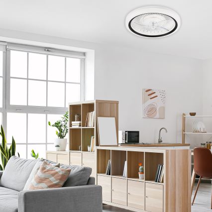 LED prigušiva stropno svetlo sa ventilatorom GEMMA LED/37W/230V belo + daljinski upravljač