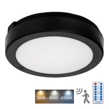 LED stropno svetlo za kupatilo sa senzorom NAIROS LED/12W/230V IP65 3000/4000/6500K, prečnik 20 cm, crno + daljinski upravljač
