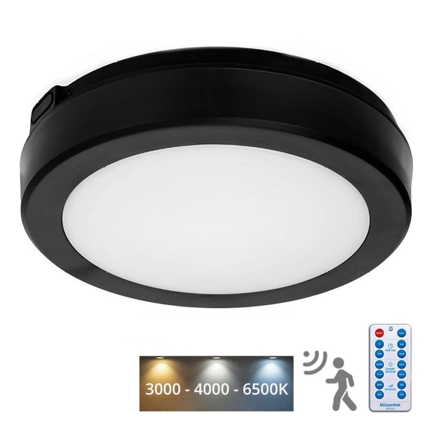 LED stropno svetlo za kupatilo sa senzorom NAIROS LED/12W/230V IP65 3000/4000/6500K, prečnik 20 cm, crno + daljinski upravljač