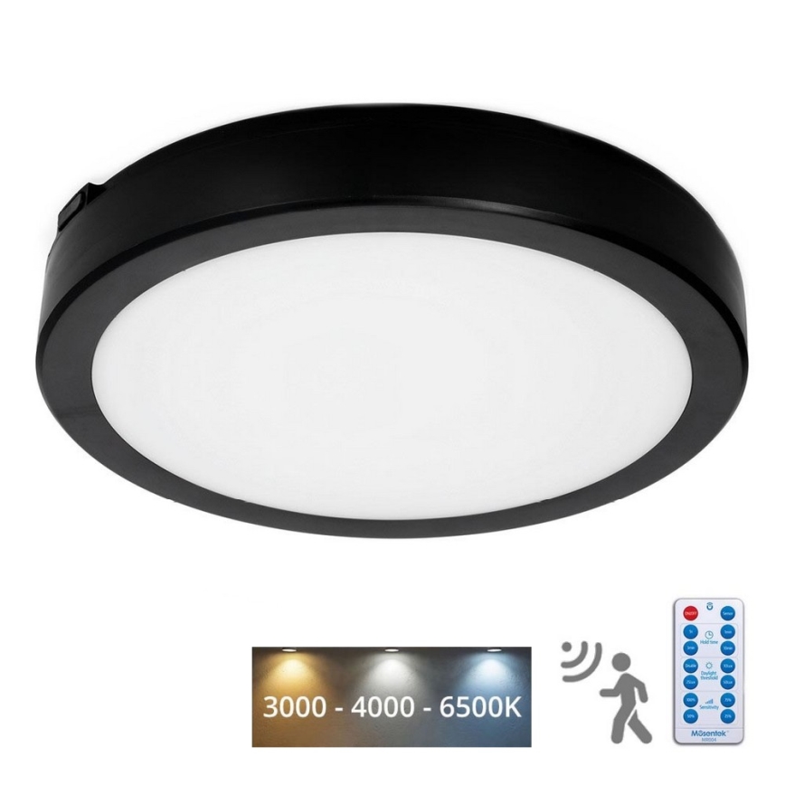 LED stropno svetlo za kupatilo sa senzorom NAIROS LED/18W/230V IP65 3000/4000/6500K prečnik 30 cm crno + daljinski upravljač