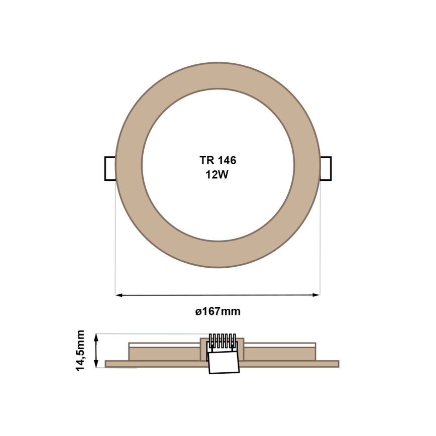 LED Ugradbena lampa CIRCLE LED/12W/230V 4200K pr. 16,7 cm braon