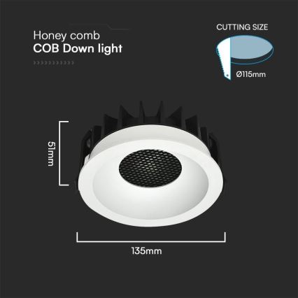 LED Ugradbena lampa LED/24W/230V 3000/4000/6400K ø 13,5 cm bela