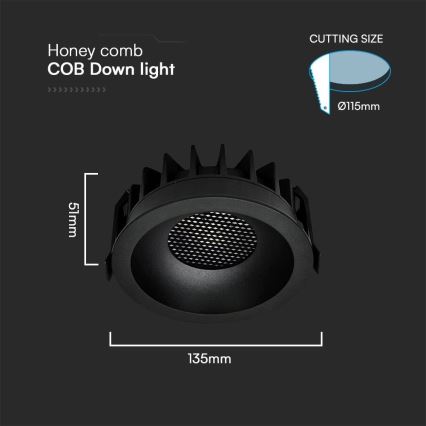 LED Ugradbena lampa LED/24W/230V 3000/4000/6400K ø 13,5 cm crno