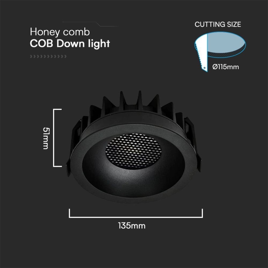 LED Ugradbena lampa LED/24W/230V 3000/4000/6400K ø 13,5 cm crno