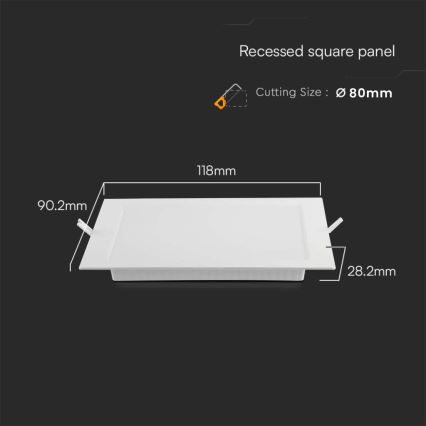 LED Ugradbena lampa LED/3W/230V 9x9 cm 6500K bela
