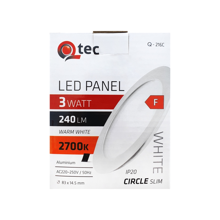 LED Ugradbena lampa QTEC LED/3W/230V 2700K pr. 8,3 cm