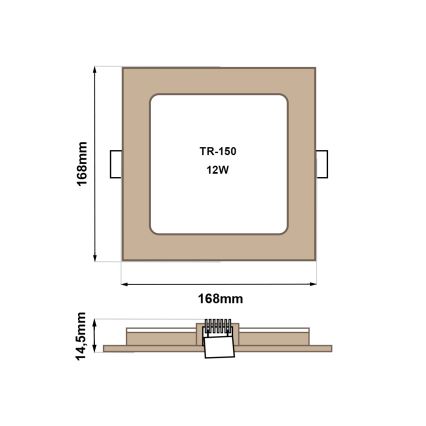 LED Ugradbena lampa SQUARE LED/12W/230V 4200K 16,8x16,8 cm braon