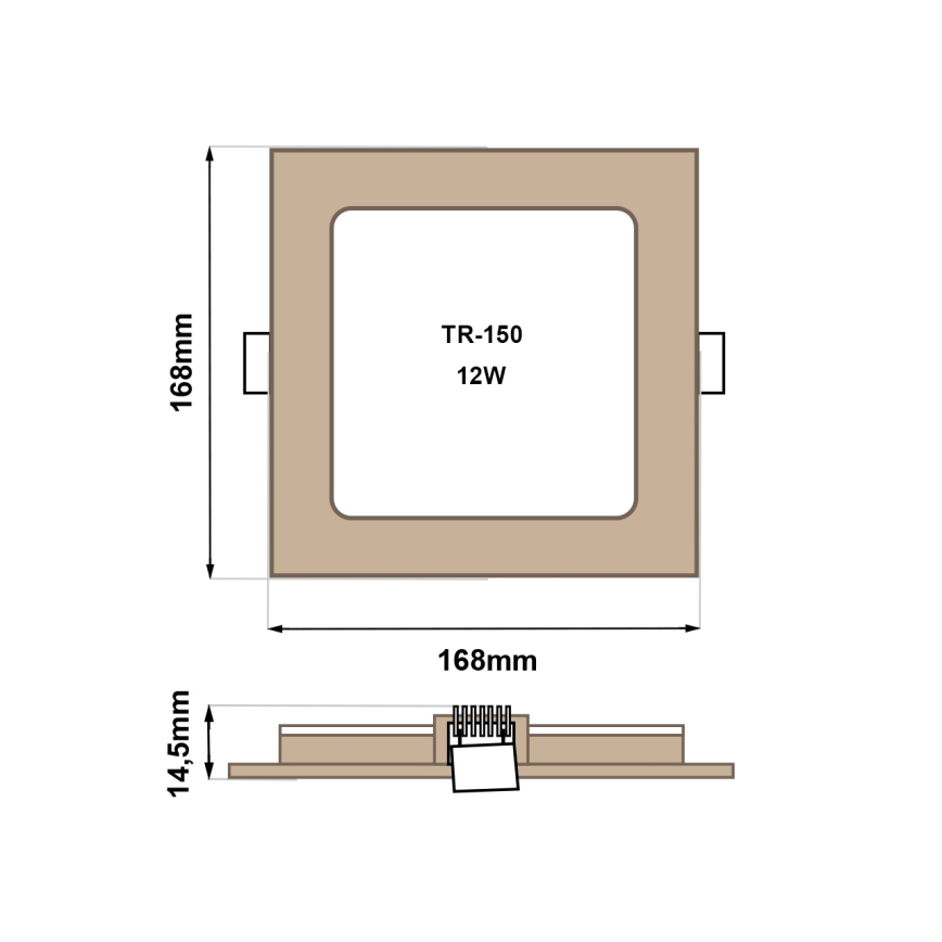 LED Ugradbena lampa SQUARE LED/12W/230V 4200K 16,8x16,8 cm braon