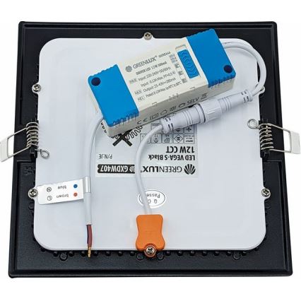 LED Ugradbena lampa VEGA LED/12W/230V 2900/3900/5800K 17,5x17,5 cm crno