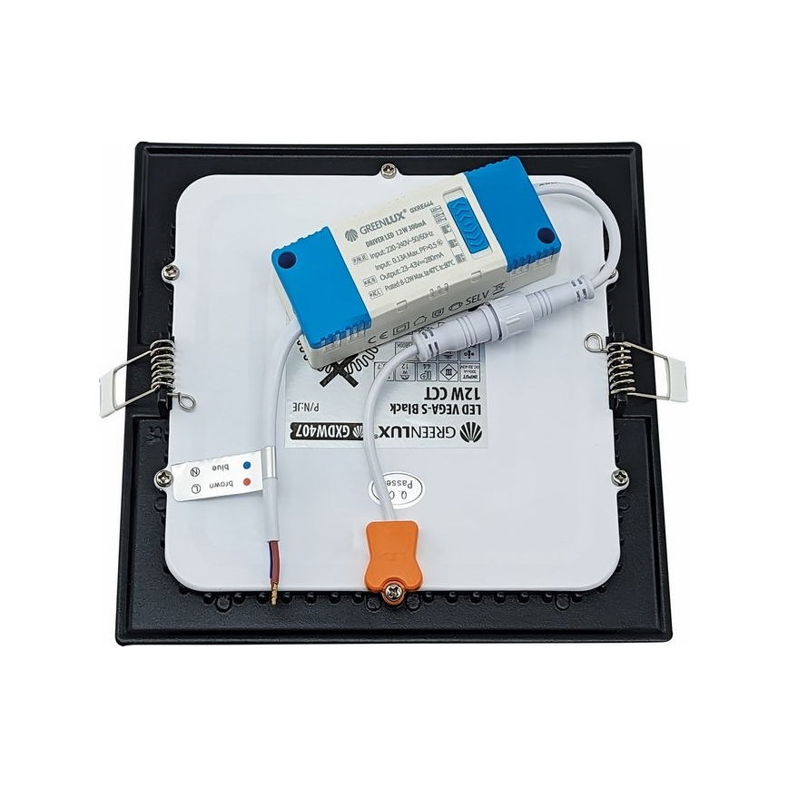 LED Ugradbena lampa VEGA LED/12W/230V 2900/3900/5800K 17,5x17,5 cm crno