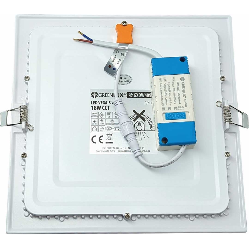 LED Ugradbena lampa VEGA LED/18W/230V 2900/3900/5800K 22,5x22,5 cm bela