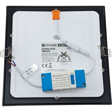 LED Ugradbena lampa VEGA LED/18W/230V 2900/3900/5800K 22,5x22,5 cm crno