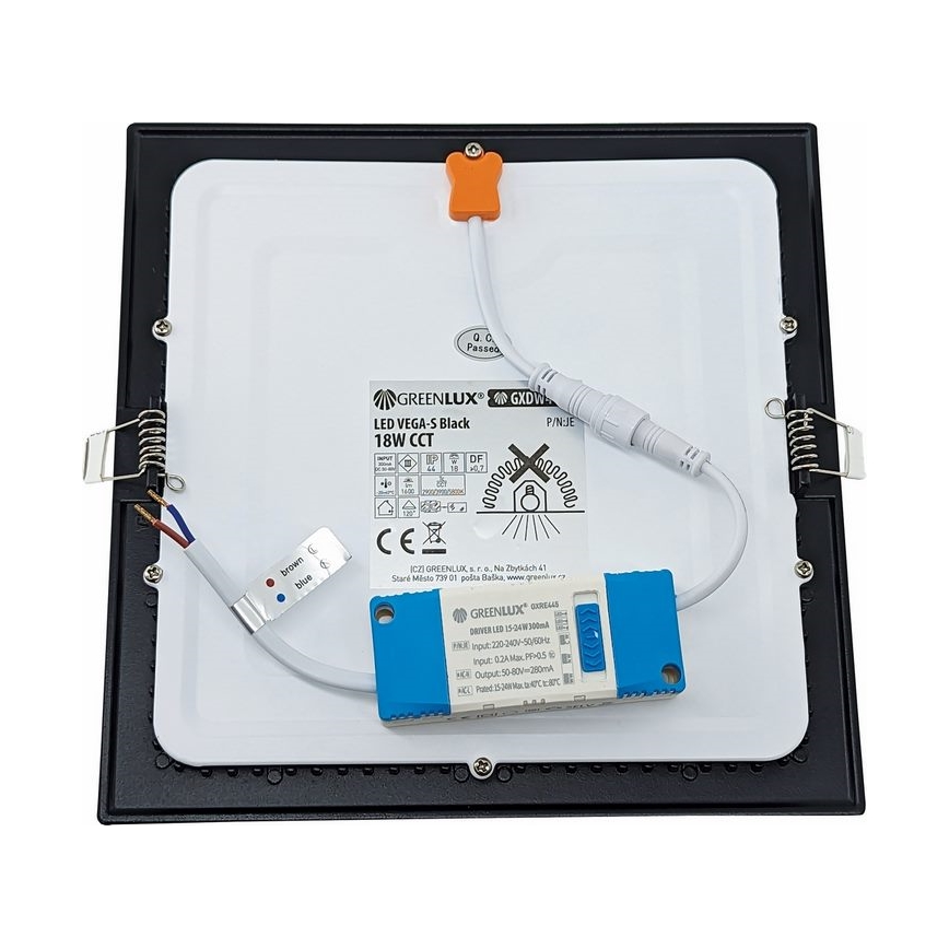 LED Ugradbena lampa VEGA LED/18W/230V 2900/3900/5800K 22,5x22,5 cm crno