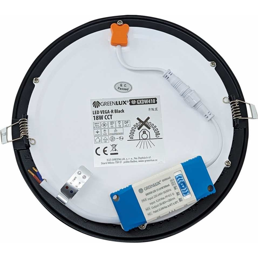 LED Ugradbena lampa VEGA LED/18W/230V 2900/3900/5800K pr. 22,5 cm crno