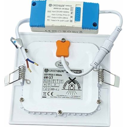 LED Ugradbena lampa VEGA LED/6W/230V 2900/3900/5800K 12,5x12,5 cm bela