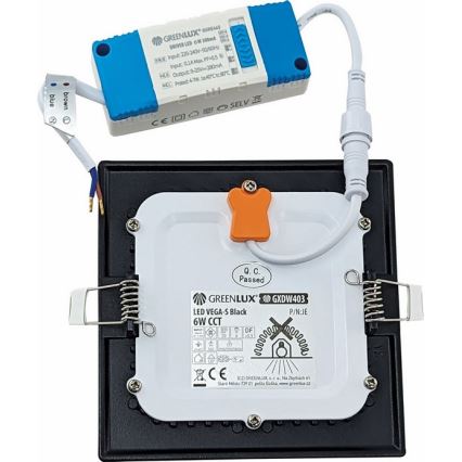 LED Ugradbena lampa VEGA LED/6W/230V 2900/3900/5800K 12,5x12,5 cm crno