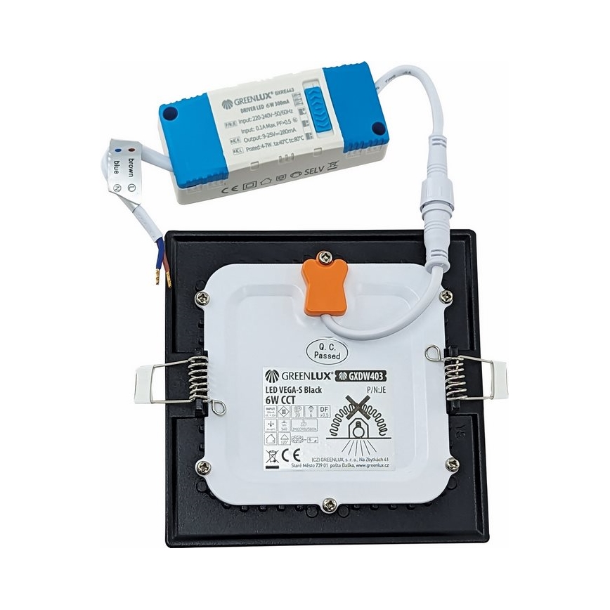 LED Ugradbena lampa VEGA LED/6W/230V 2900/3900/5800K 12,5x12,5 cm crno