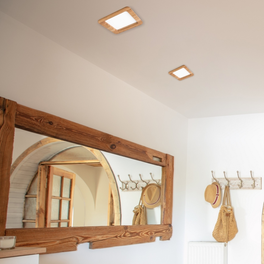 LED Ugradbena lampa WOODY SPOT LED/17W/230V 3000K hrast 18,5x18,5 cm