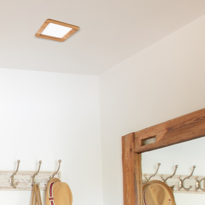 LED Ugradbena lampa WOODY SPOT LED/17W/230V 3000K hrast 18,5x18,5 cm