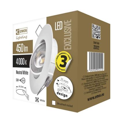 LED Ugradna lampa EXCLUSIVE LED/5W/230V 4000 K bela