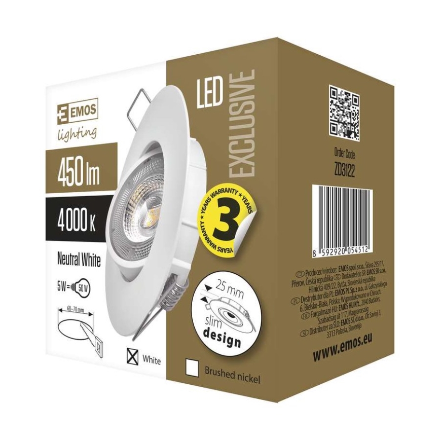 LED Ugradna lampa EXCLUSIVE LED/5W/230V 4000 K bela