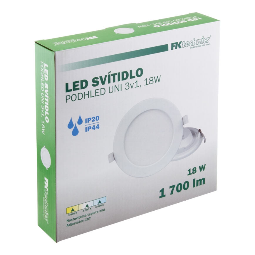 LED ugradna stropna svetiljka za kupatilo LED/18W/230V 3000/4000/6000K IP44
