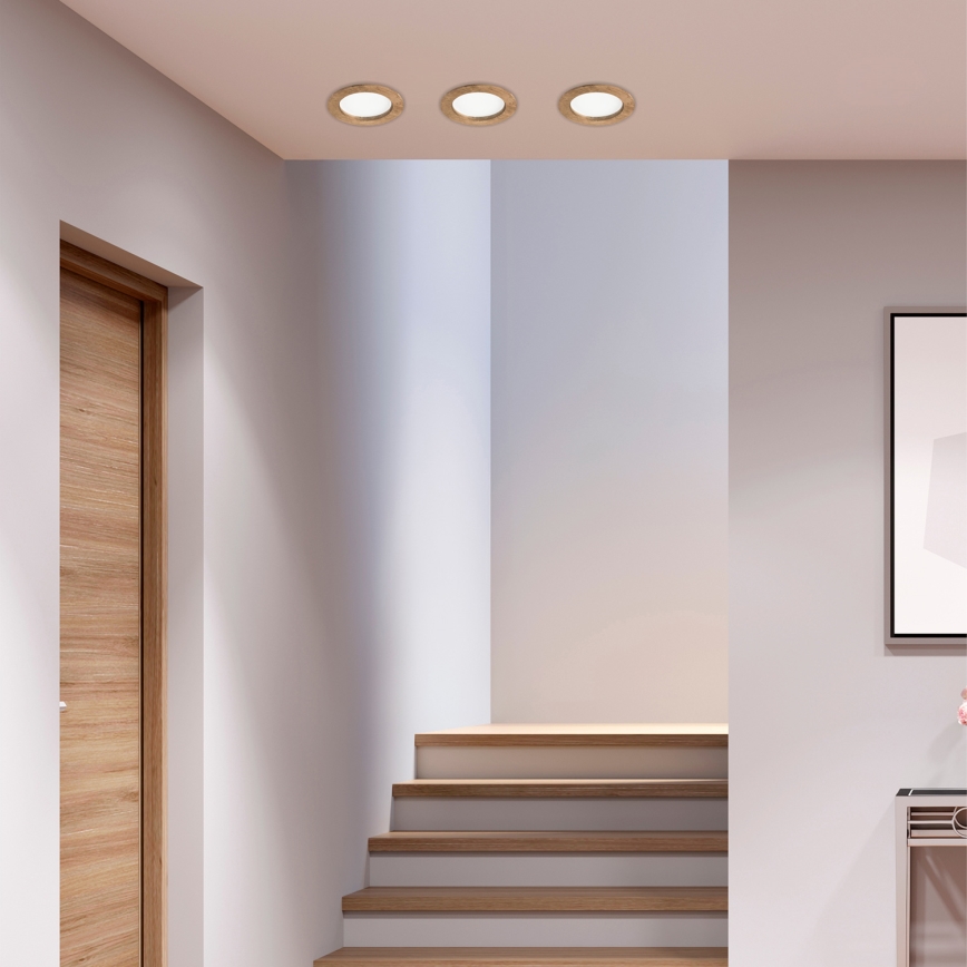 LED ugradno plafonsko svetlo WOODY SPOT LED/12,5W/230V 3000K, orah, prečnik 16 cm