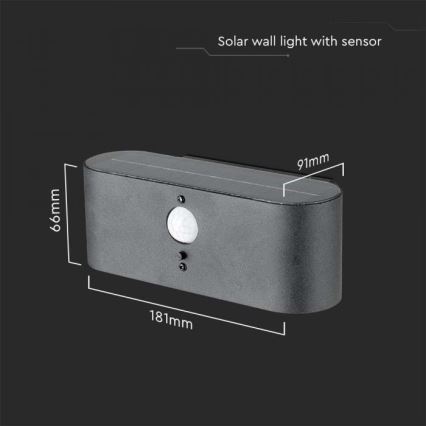 LED Vanjska solarna zidna Lampa sa senzorom LED/2,5W/3,7V 3000K IP54