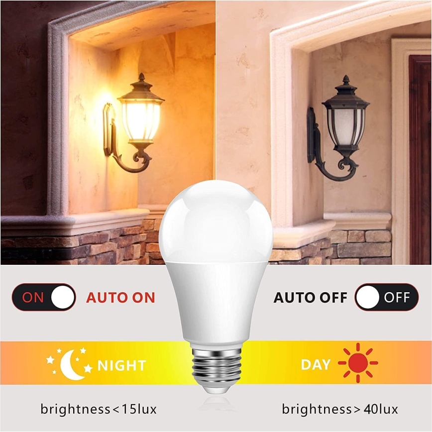 LED Žarulja sa senzorom za dan/noć ECOLINE A60 E27/9W/230V 3000K -  Brilagi