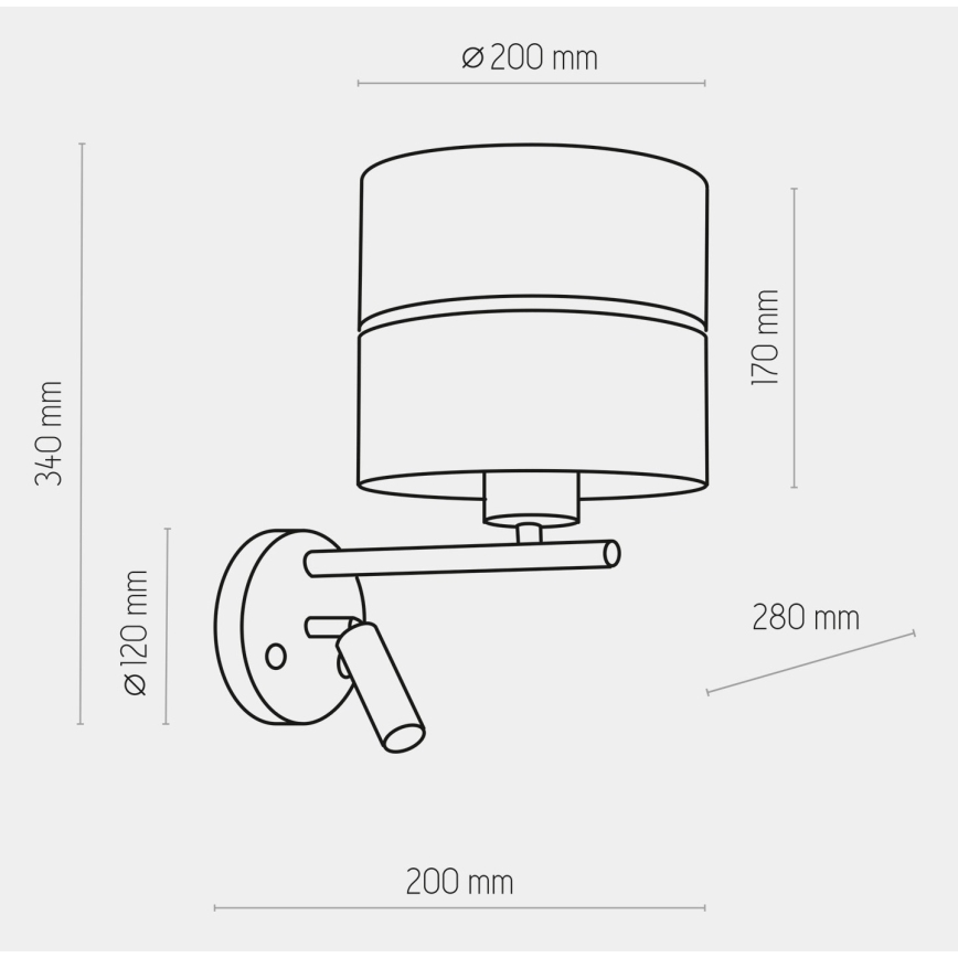 LED zidna lampa HILTON 1xE27/15W/230V + LED/3W/230V mesing/crna