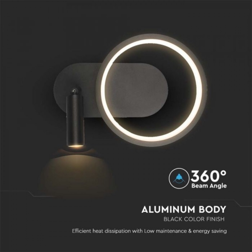LED Zidna lampa LED/14W/230V 4000K crno
