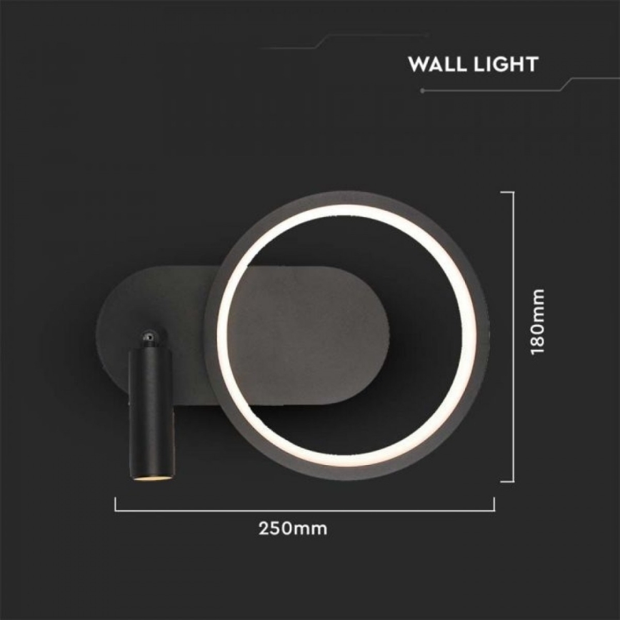 LED Zidna lampa LED/14W/230V 4000K crno