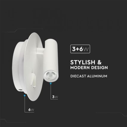 LED Zidna lampa LED/3W/230V + LED/6W/230V 3000K bela
