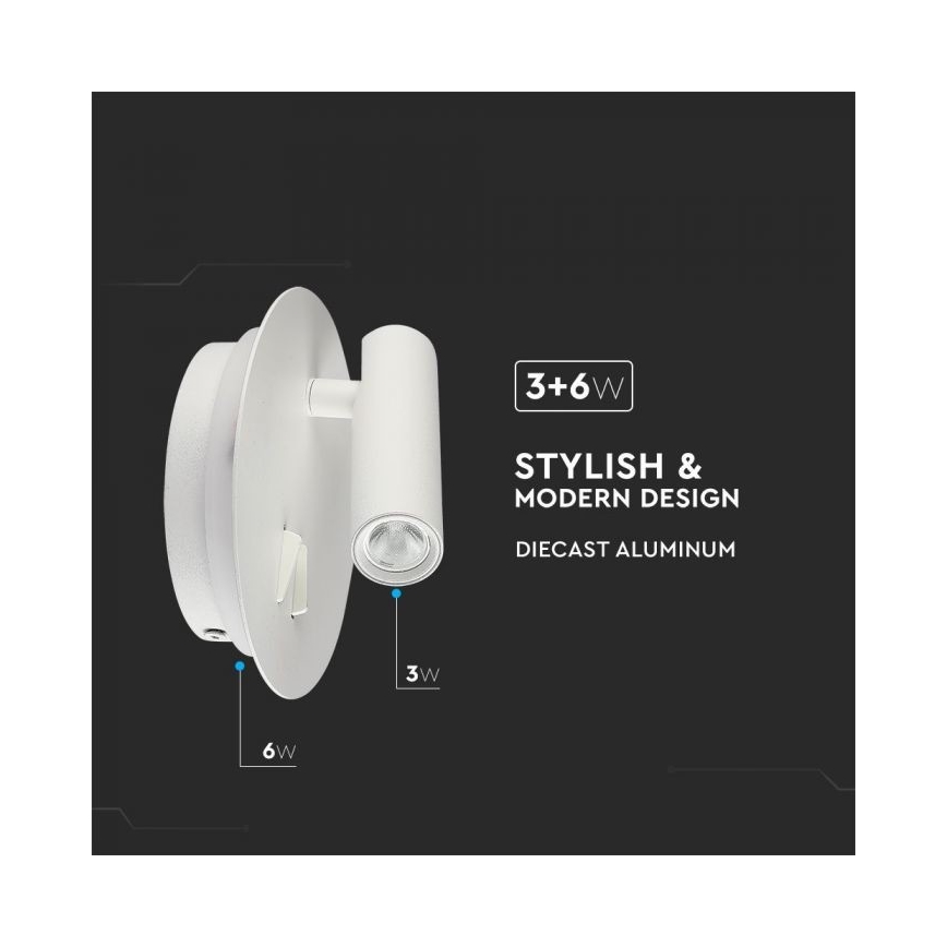 LED Zidna lampa LED/3W/230V + LED/6W/230V 3000K bela