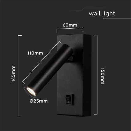 LED Zidna reflektorska lampa LED/2W/230V 4000K crno