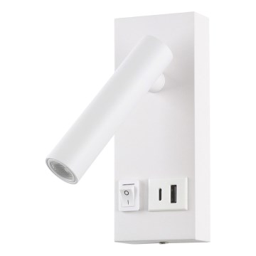 LED Zidna reflektorska lampa sa USB portom LED/2W/230V bela
