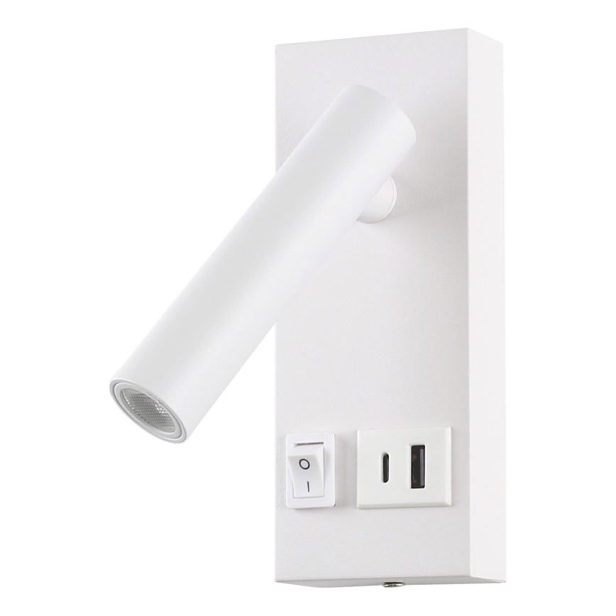 LED Zidna reflektorska lampa sa USB portom LED/2W/230V bela