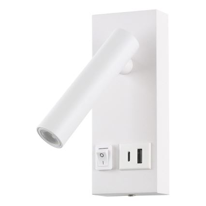 LED Zidna reflektorska lampa sa USB portom LED/2W/230V bela