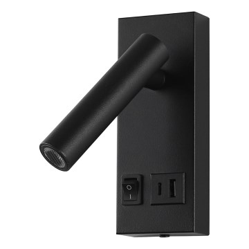 LED Zidna reflektorska lampa sa USB portom LED/2W/230V crno