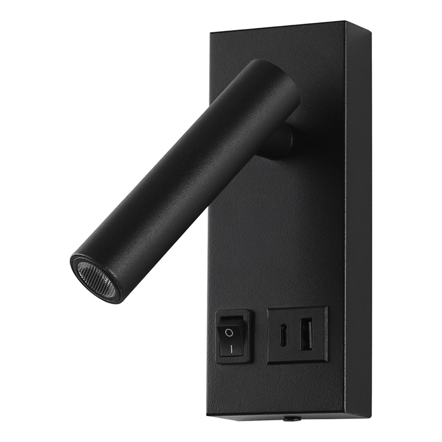 LED Zidna reflektorska lampa sa USB portom LED/2W/230V crno