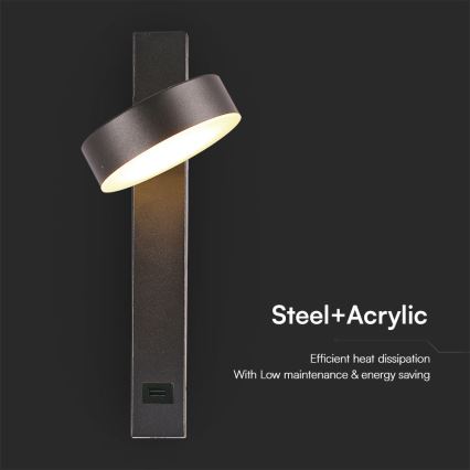 LED Zidna reflektorska lampa sa USB portom LED/8W/230V 3000K