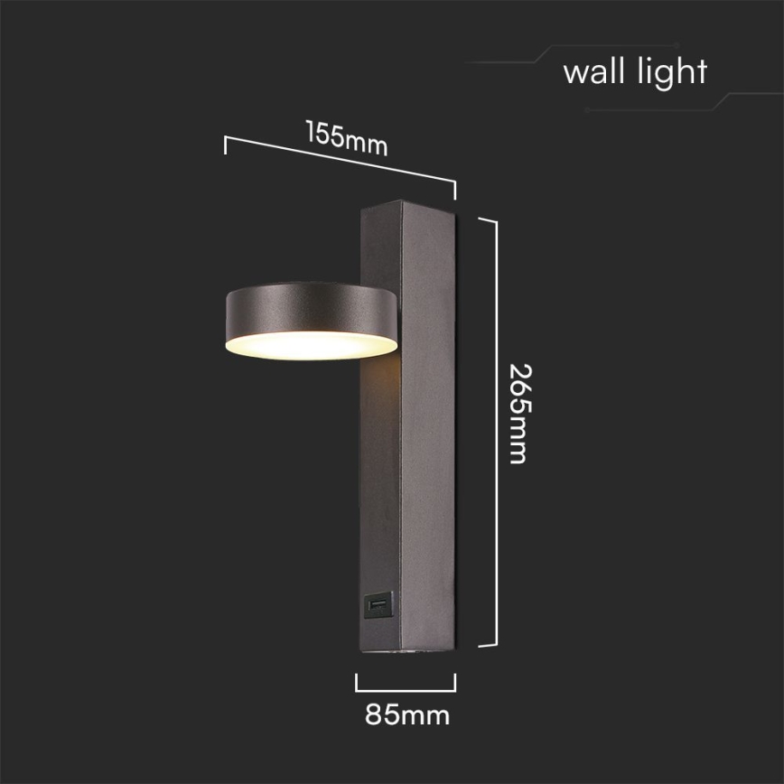 LED Zidna reflektorska lampa sa USB portom LED/8W/230V 3000K