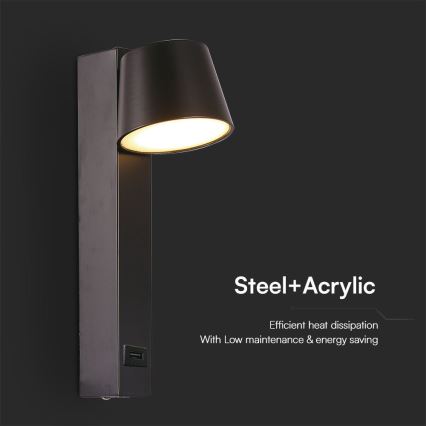 LED Zidna reflektorska lampa sa USB portom LED/8W/230V 3000K
