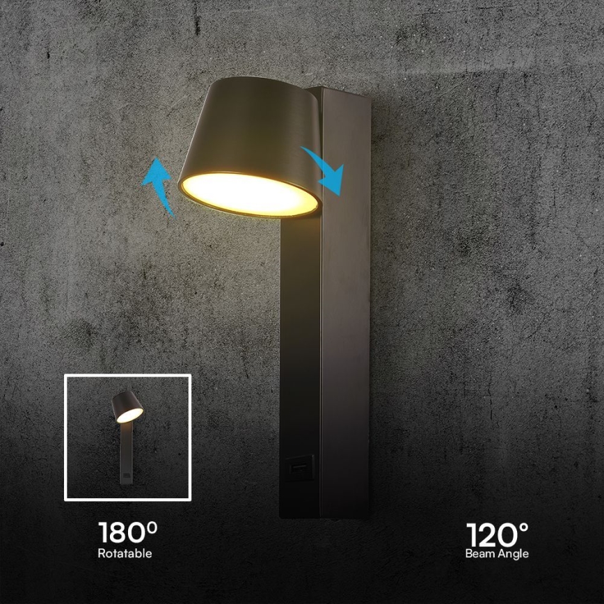 LED Zidna reflektorska lampa sa USB portom LED/8W/230V 3000K