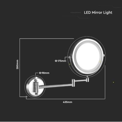 LED Zidno kozmetičko ogledalo LED/3W/6V 4xAA IP44