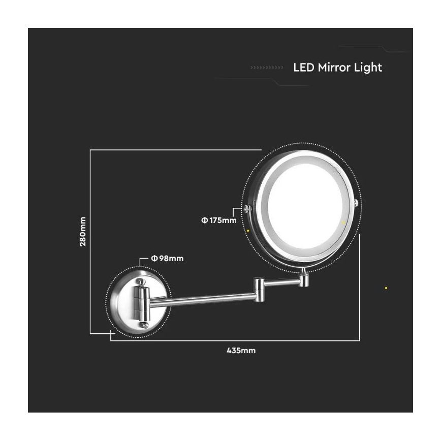 LED Zidno kozmetičko ogledalo LED/3W/6V 4xAA IP44