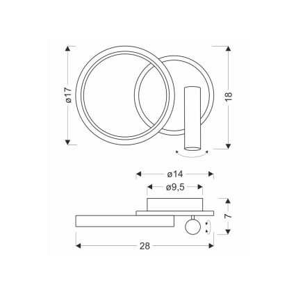 LED zidno spot svetlo MONET LED/16W/230V crna