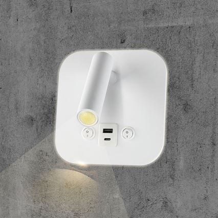 LED zidno spot svetlo sa USB portom LED/8W/230V 3000K bela