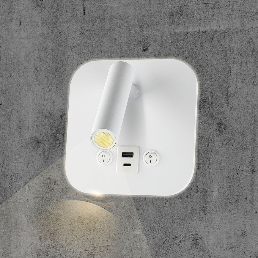 LED zidno spot svetlo sa USB portom LED/8W/230V 3000K bela