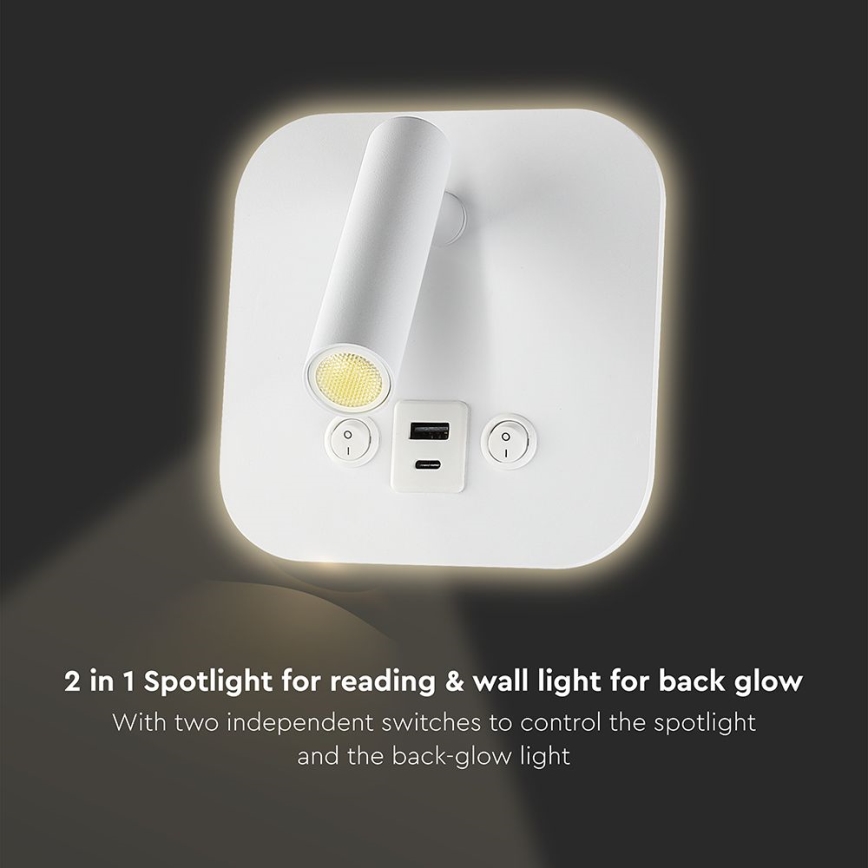 LED zidno spot svetlo sa USB portom LED/8W/230V 3000K bela